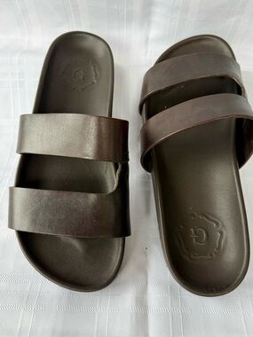 Grenson Men's Double-Strap Slides in Dark Brown Leather